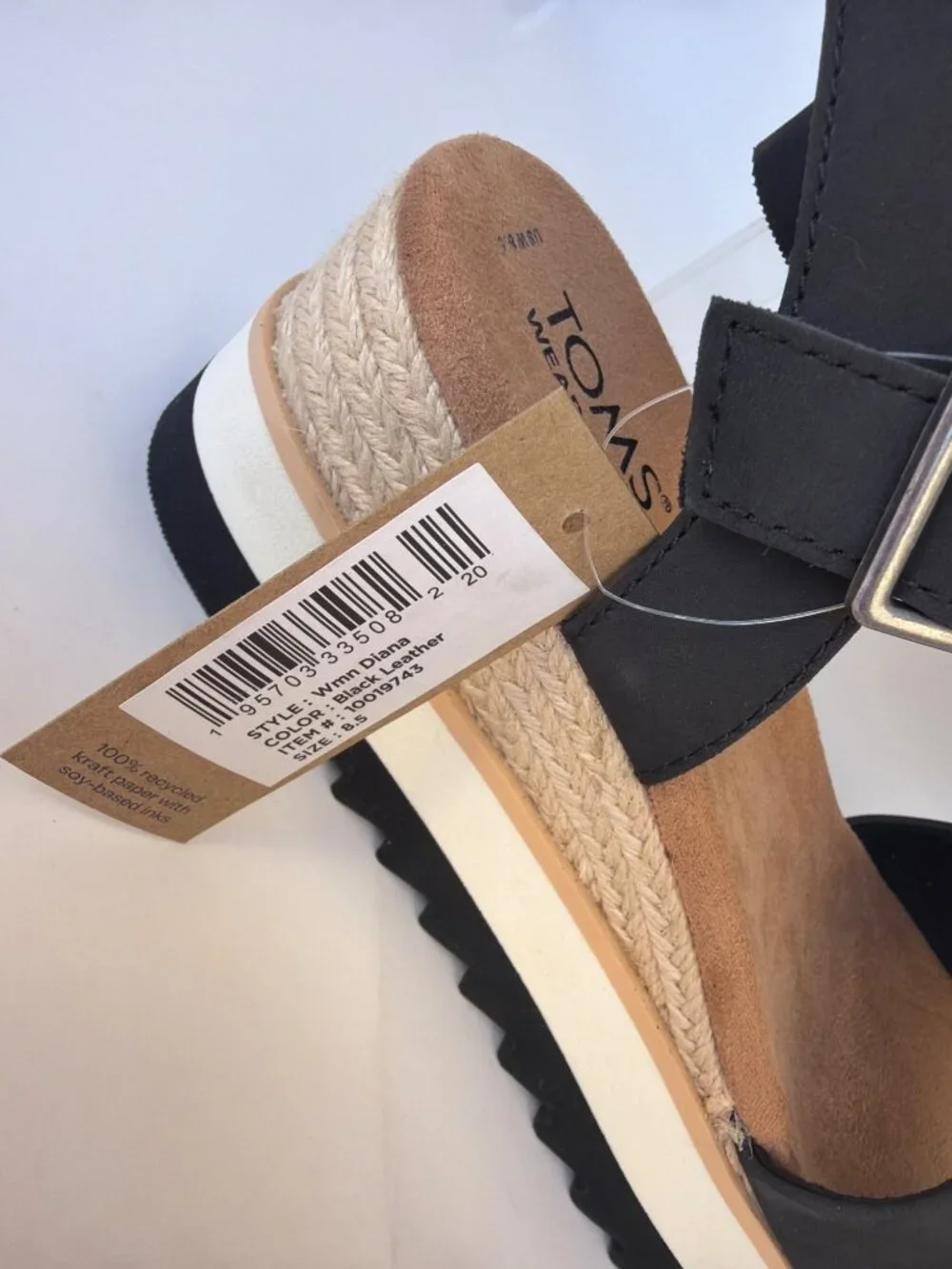 Toms Diana Wedge Sandals Black Heavy Canvas Women Size 8.5